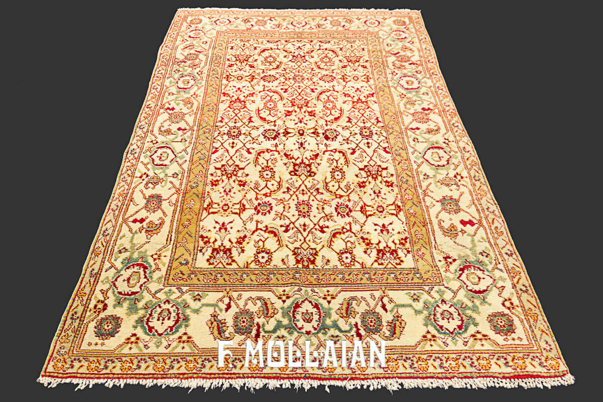 Beige Field Floral All-over Indian Agra Antique Rug n°:16893202